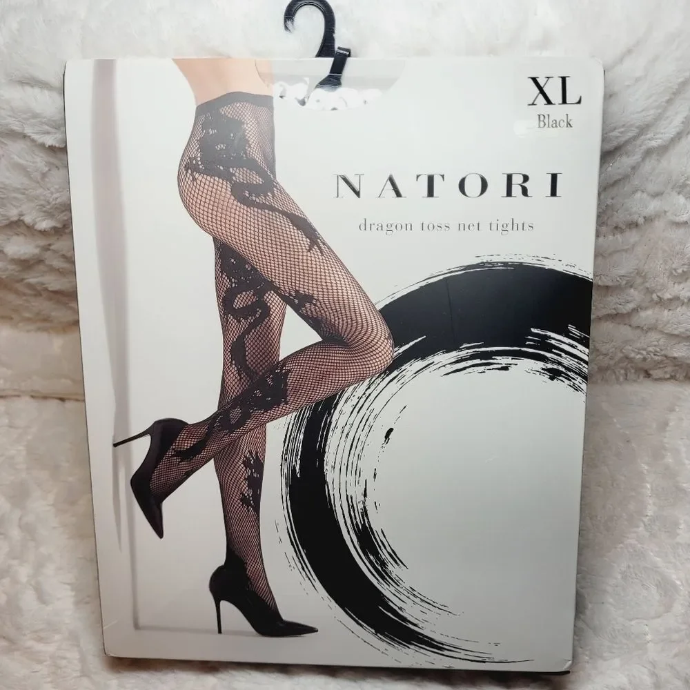 Natori Dragon Toss Net Tights Black Fishnet Halloween Cosplay Sexy XL New OOS